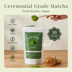 Matcha Sunday fine-ground powder with vibrant green hue for a smooth cup.
