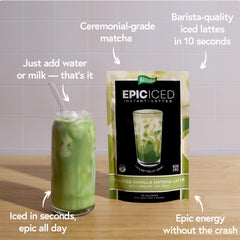 MATCHABAR Epic vanilla latte in a mug with oat milk for at-home creaminess