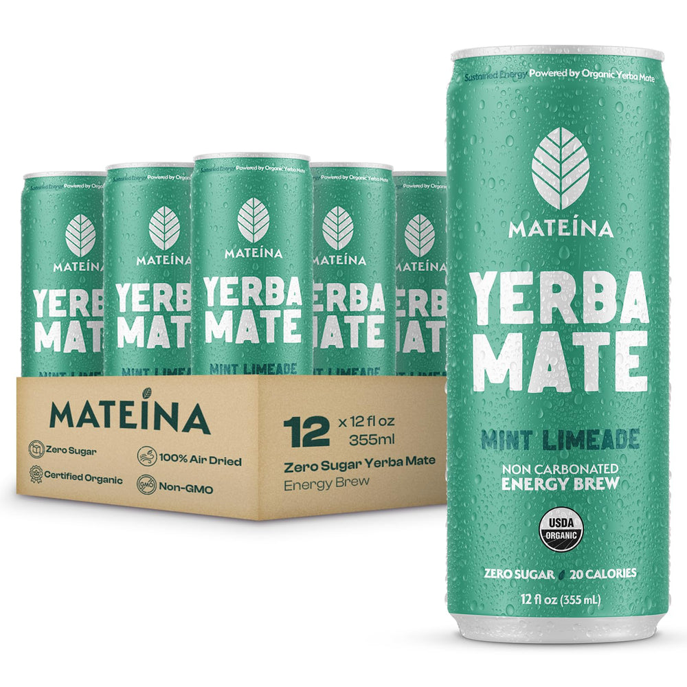 Mateina Zero Sugar Yerba Mate can front view with mint limeade flavor for clean energy