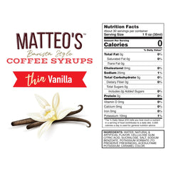 Pouring Matteo's vanilla syrup into a cup of coffee for a smooth boost.