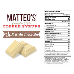 Matteo's White Chocolate Syrup in a coffee cup elevates latte flavor.