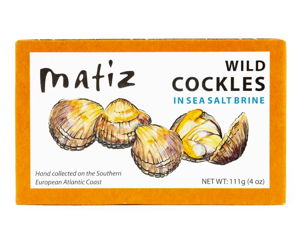 Matiz cockles in a 4-oz jar brine, ready to savor as antipasto.