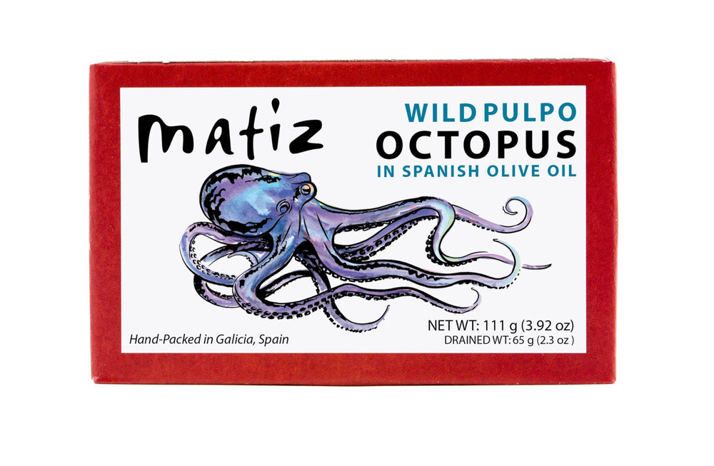 Matiz Pulpo jar with wild-caught octopus in olive oil, ready for tapas.