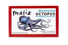 Matiz Pulpo jar with wild-caught octopus in olive oil, ready for tapas.