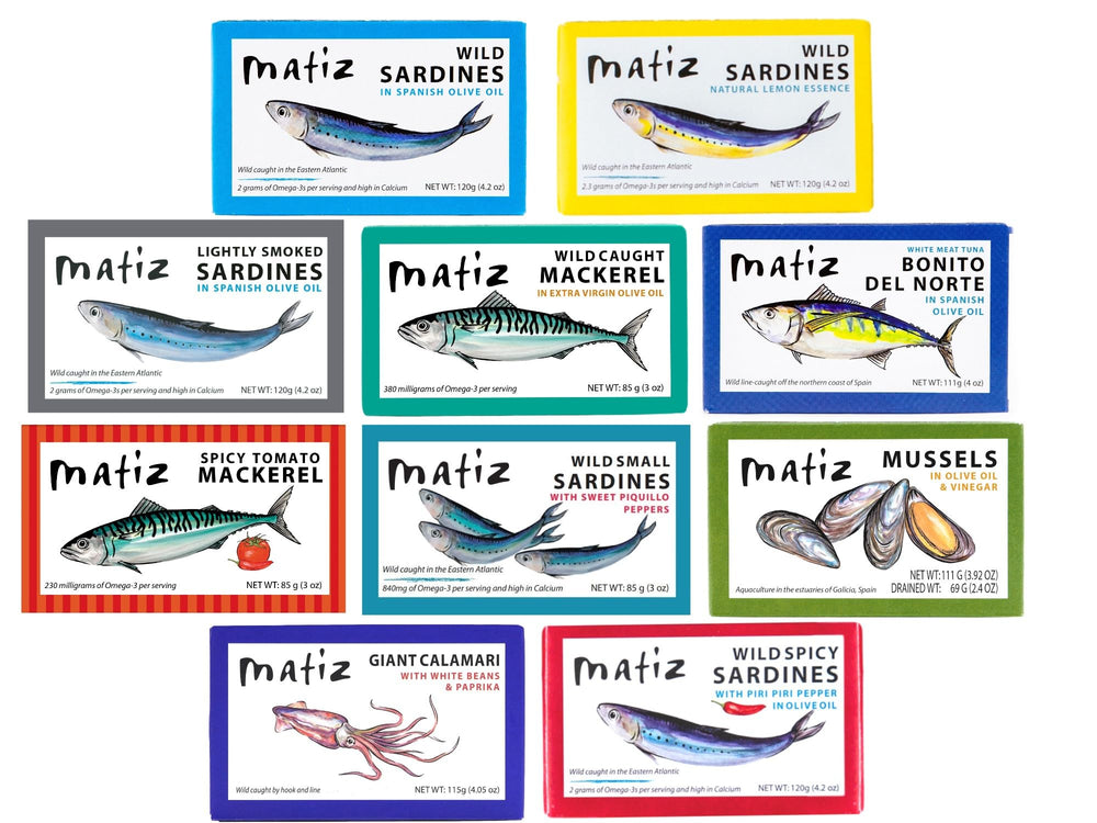 Matiz Seafood Variety Pack sampler can display for tasting and meal prep