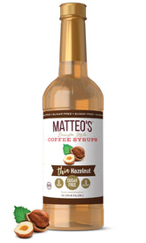 Matteo's Hazelnut Syrup bottle front view with rich hazelnut aroma for coffee