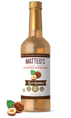 Matteo's Hazelnut Syrup bottle front view with rich hazelnut aroma for coffee