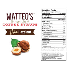 Pour Matteo's Hazelnut Syrup into a cup for nutty sweetness