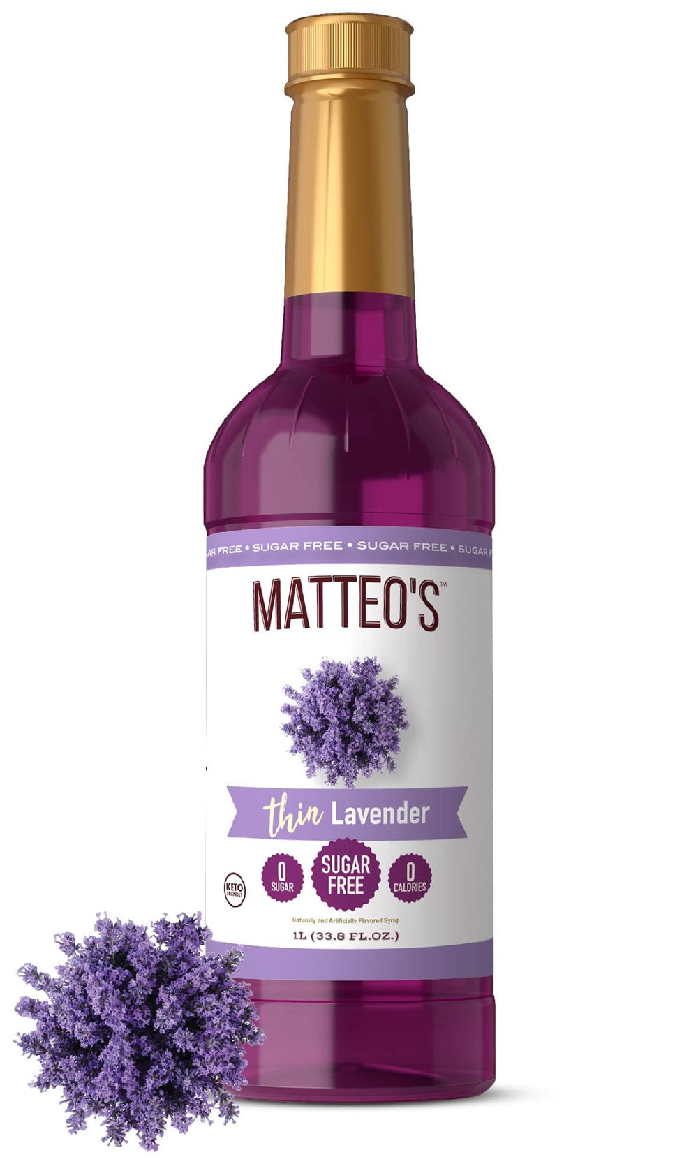 Matteo's Lavender Syrup bottle closeup highlighting premium label and color