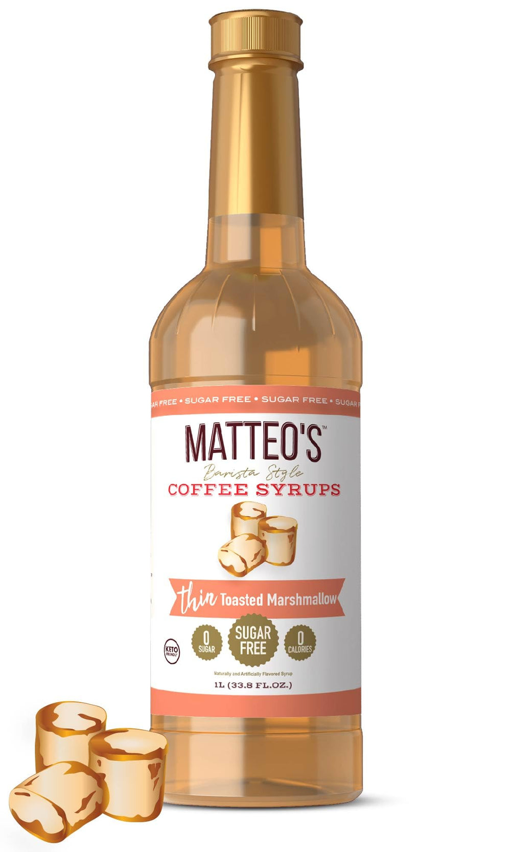 Matteo's Toasted Marshmallow syrup bottle adds cafe-style flavor without sugar.
