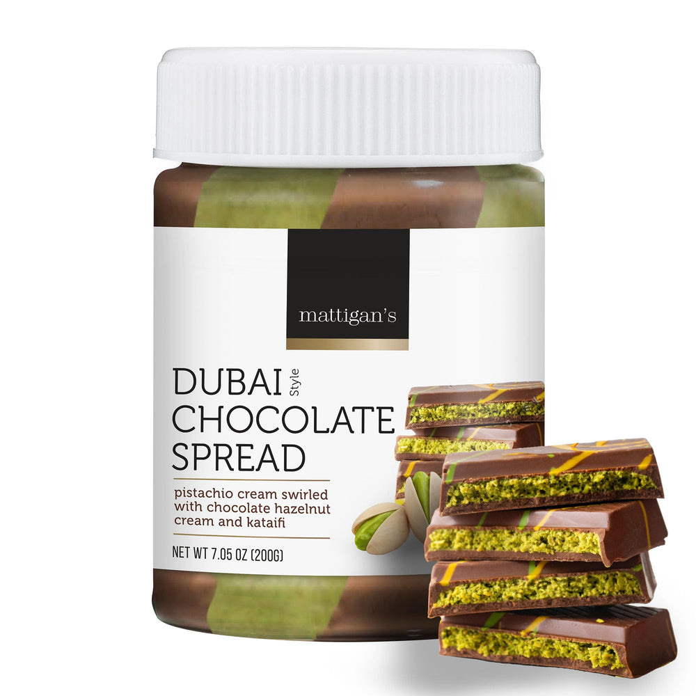 Mattigan's Dubai chocolate spread in a jar highlights silky texture for premium dessert toppings