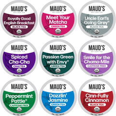 Maud's 9 Blend Tea Pods variety pack for convenient single-serve brewing