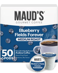 Maud's blueberry-flavored coffee pods pack shot for quick single-serve brewing.