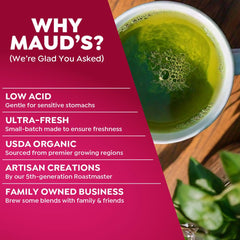 Brewing Maud's matcha yields a steaming cup with bright aroma.