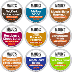 Maud's Decaf Coffee Pods variety-pack outer box for convenient home brewing