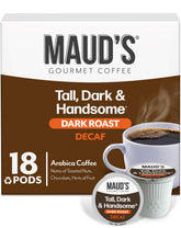 Maud's Decaf Dark Roast pods in 18-count box ready for home brewing