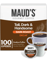 Maud's decaf dark roast pods showcase rich aroma and full body for tasteful evenings.