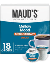 Maud's Decaf Medium Roast pods in an 18-count box for quick, flavorful mornings.