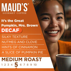 Maud's decaf pumpkin spice pods pour into a cup, easy daily coffee ritual