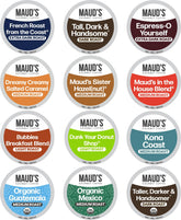 Maud's Family Pack coffee pods show 12 flavors for convenient home tastings.