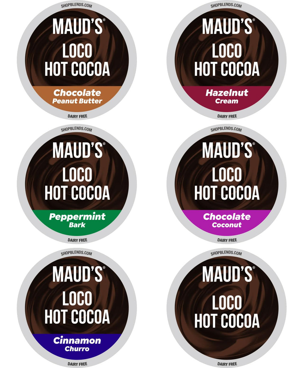 Maud's Flavored Hot Chocolate Variety Pack box, ideal for cozy mornings.