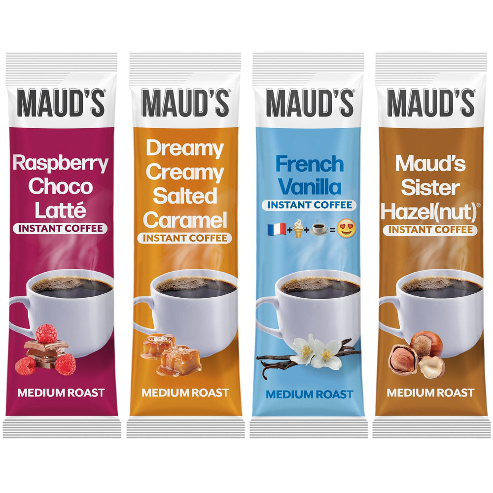 Maud's Flavored Instant Coffee Variety Pack caramel image – quick flavor boost for busy mornings.