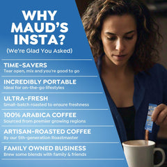 Maud's instant coffee ready hot or iced for flexible servings