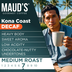 Maud's Kona decaf pod cup reveals rich aroma and color.