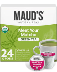 Maud's organic matcha pods in a Keurig-compatible pack for quick breakfasts.