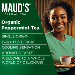 Maud's brewed cup with peppermint tea pod delivers refreshing flavor