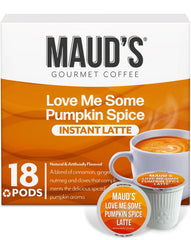 Maud's pumpkin spice latte pods box on a kitchen counter for cozy mornings