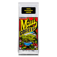 Maui Coffee Co. ground bag showing 100% Hawaiian beans for a bright cup
