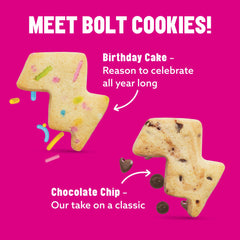 MAVERICKS Bolt Cookies birthday cake close-up, colorful bite-sized school snack.
