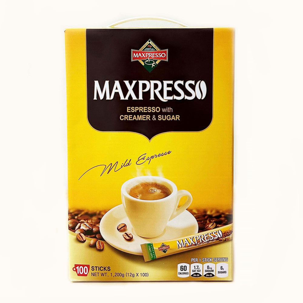 Maxpresso 3 in 1 instant coffee stick packaging, ideal for quick pantry-ready coffee