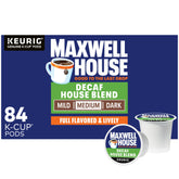 Maxwell House Decaf House Blend K-Cup pods in a box for convenient home brewing