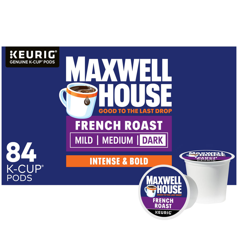 Maxwell House French Roast K-Cup pods for bold mornings.
