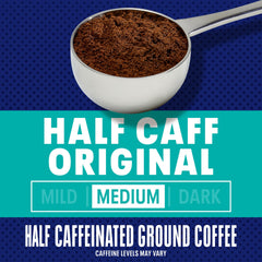 Close-up Maxwell House Half Caff Original label with kosher certification