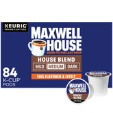 Maxwell House House Blend 84-count box pods deliver a smooth, full-bodied brew.