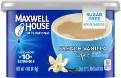 Maxwell House International French Vanilla Sugar Free mug with steam for a quick café-style drink