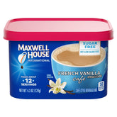 MAXWELL HOUSE sugar-free French vanilla instant coffee canister for cafe-style flavor at home