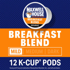 MAXWELL HOUSE Breakfast Blend pods fit Keurig brewers for easy mornings.
