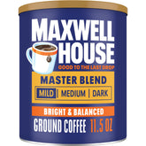 MAXWELL HOUSE Master Blend Light Roast canister on a counter preserving flavor between uses