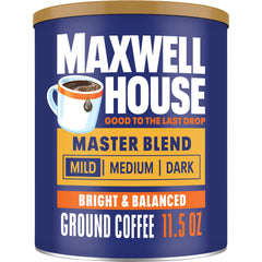 MAXWELL HOUSE Master Blend Light Roast canister on a counter preserving flavor between uses
