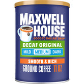 MAXWELL HOUSE Original Blend Decaf ground coffee canister keeps flavor fresh for daily brewing.