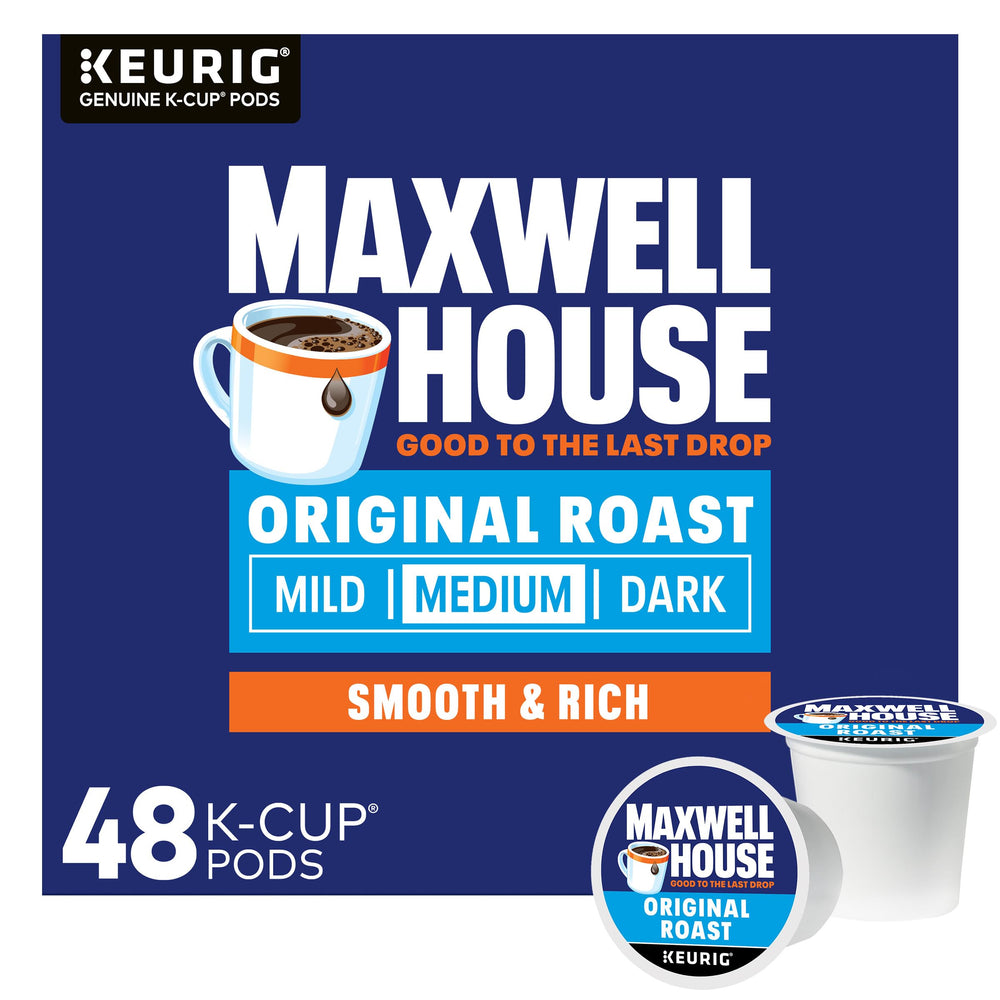 Maxwell House Original Roast K-Cup box front showing a trusted medium roast for daily breaks