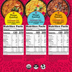 Maya Kaimal black lentil dal pouch ideal for hearty vegan lunches.
