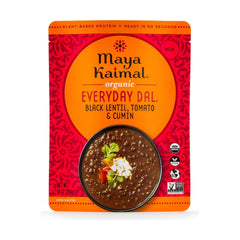 Maya Kaimal Everyday Dal black lentils pack shot highlighting premium ingredients for everyday meals.