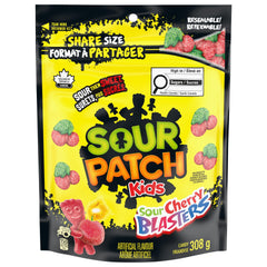 Maynards Bassetts Sour Patch Kids Cherry Blasters 308g pack front with vibrant cherry colors.