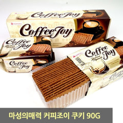 Mayora Coffee Joy Biscuit 90g packaging shown, lightweight and travel-friendly.