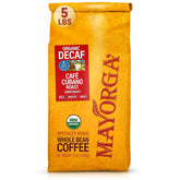 Mayorga Decaf Dark Roast Cubano bag with rich aroma and smooth finish